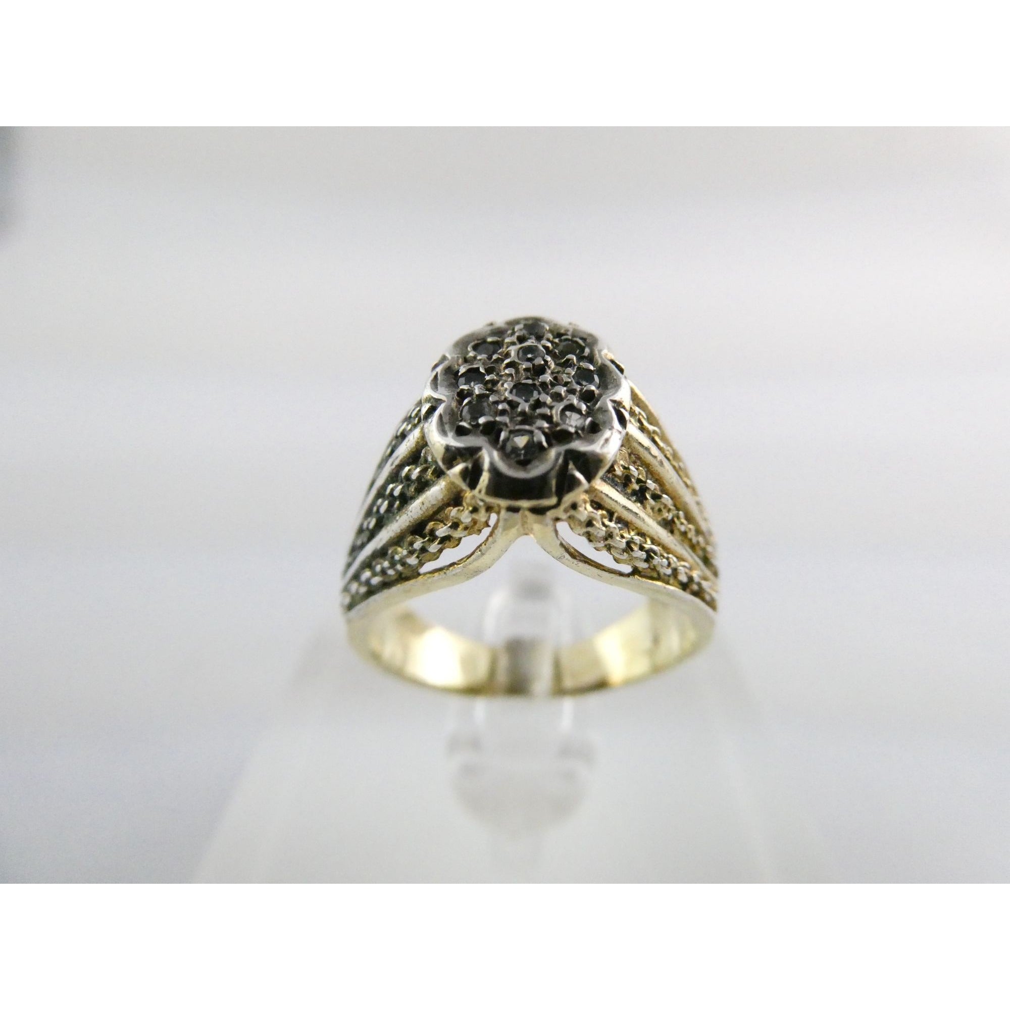 Gilt Sterling Silver Lab Created Diamond Chain Design Front Ring Size 6.25 5.5g