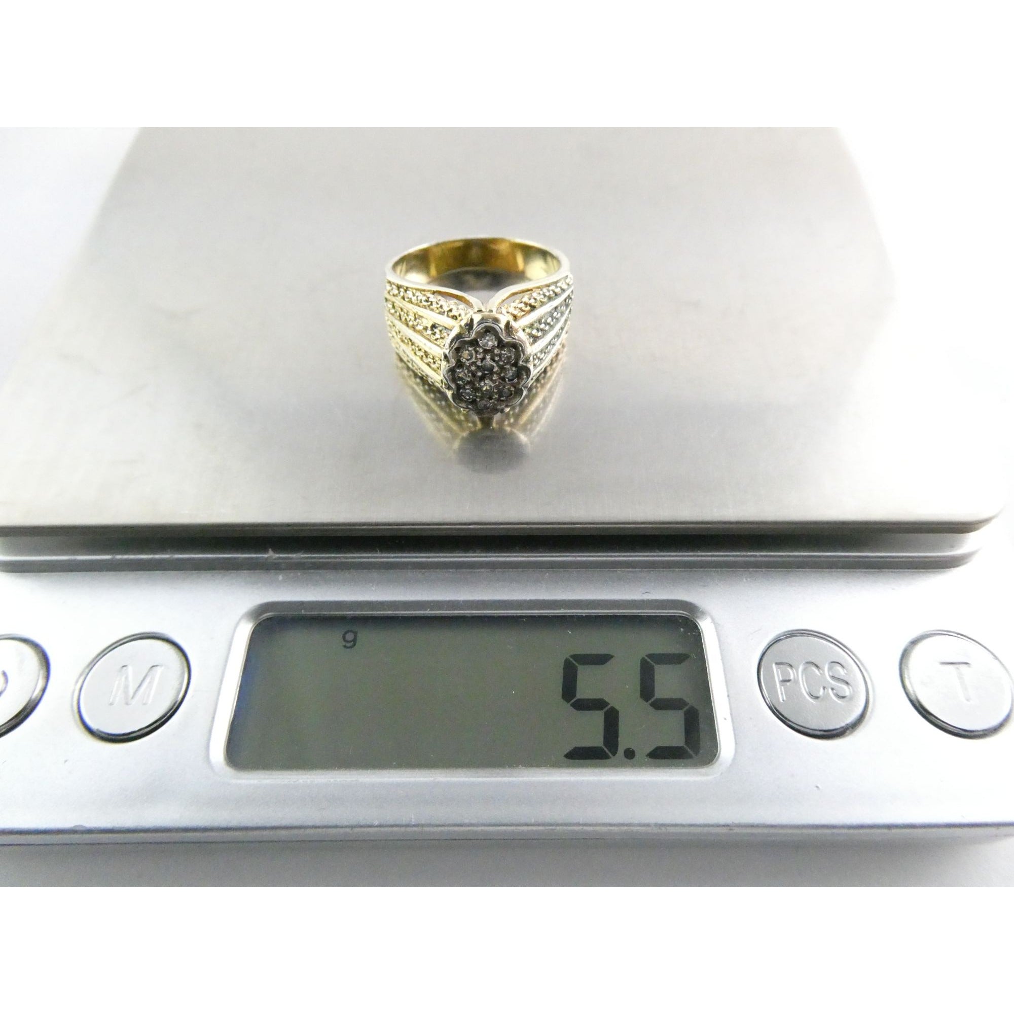 Gilt Sterling Silver Lab Created Diamond Chain Design Front Ring Size 6.25 5.5g