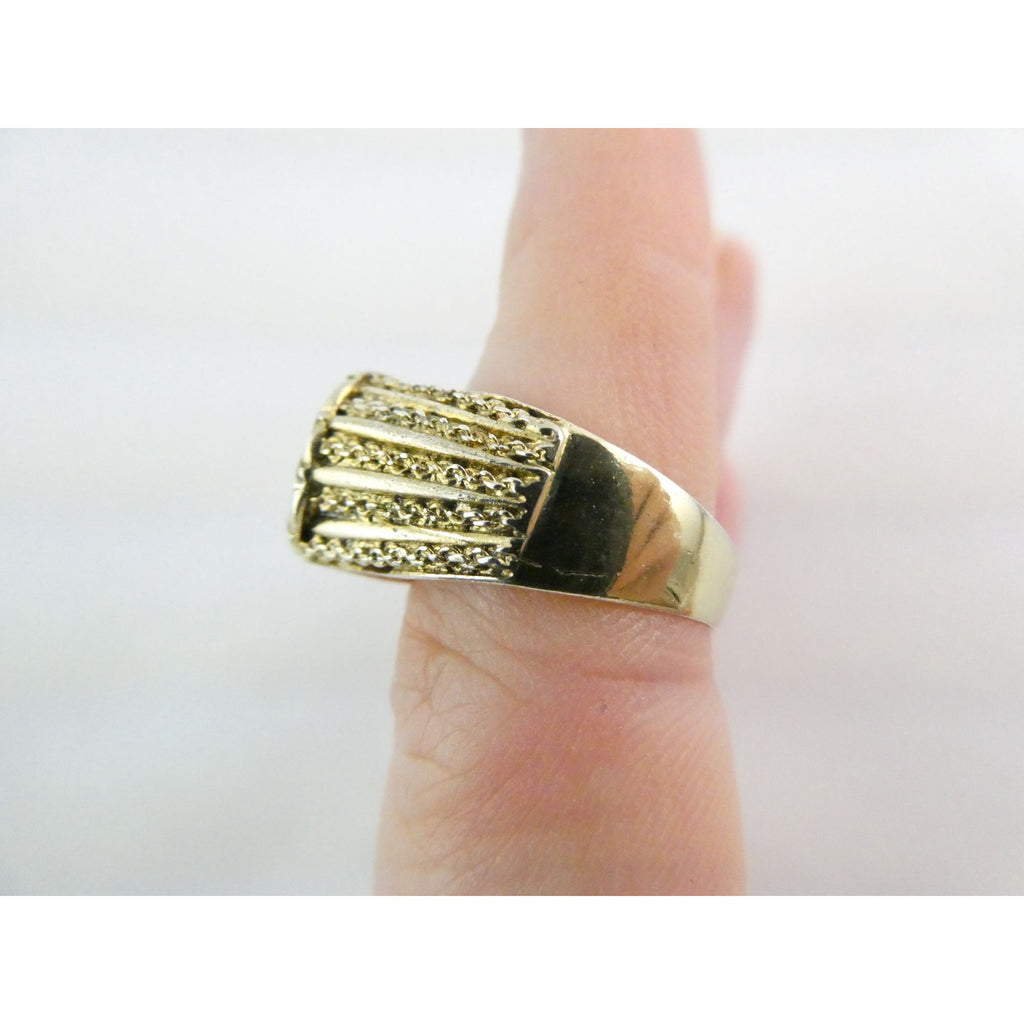 Gilt Sterling Silver Lab Created Diamond Chain Design Front Ring Size 6.25 5.5g