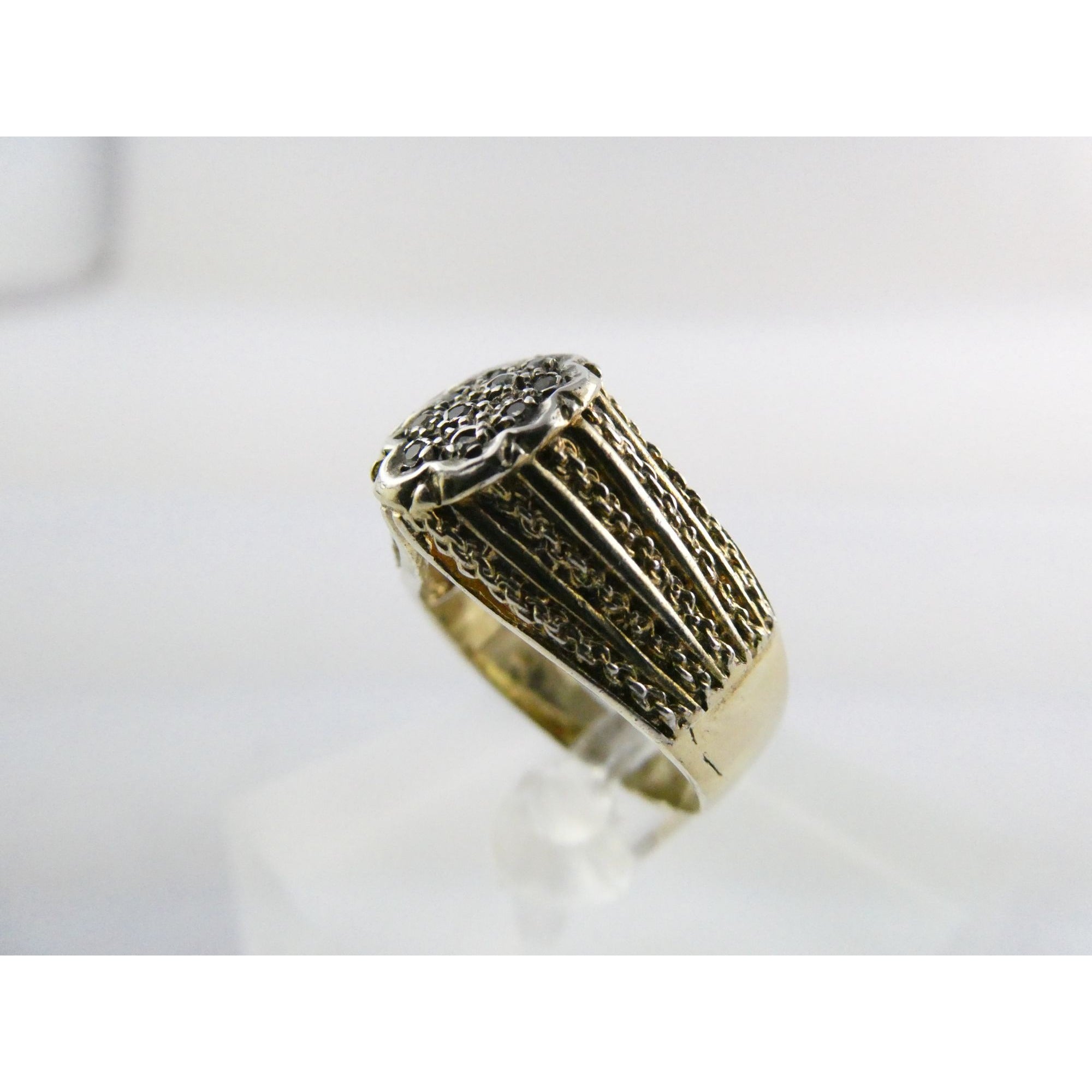 Gilt Sterling Silver Lab Created Diamond Chain Design Front Ring Size 6.25 5.5g