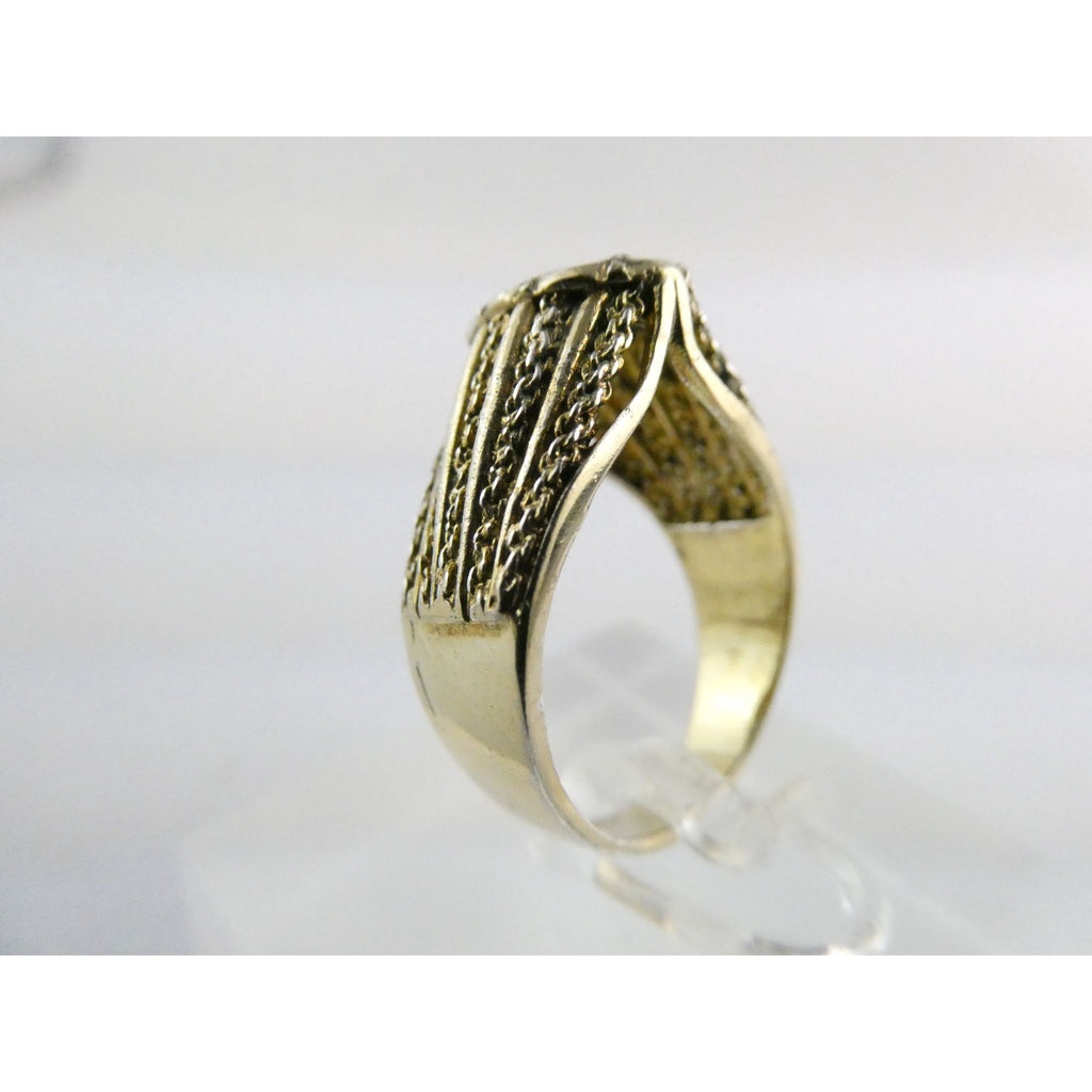 Gilt Sterling Silver Lab Created Diamond Chain Design Front Ring Size 6.25 5.5g