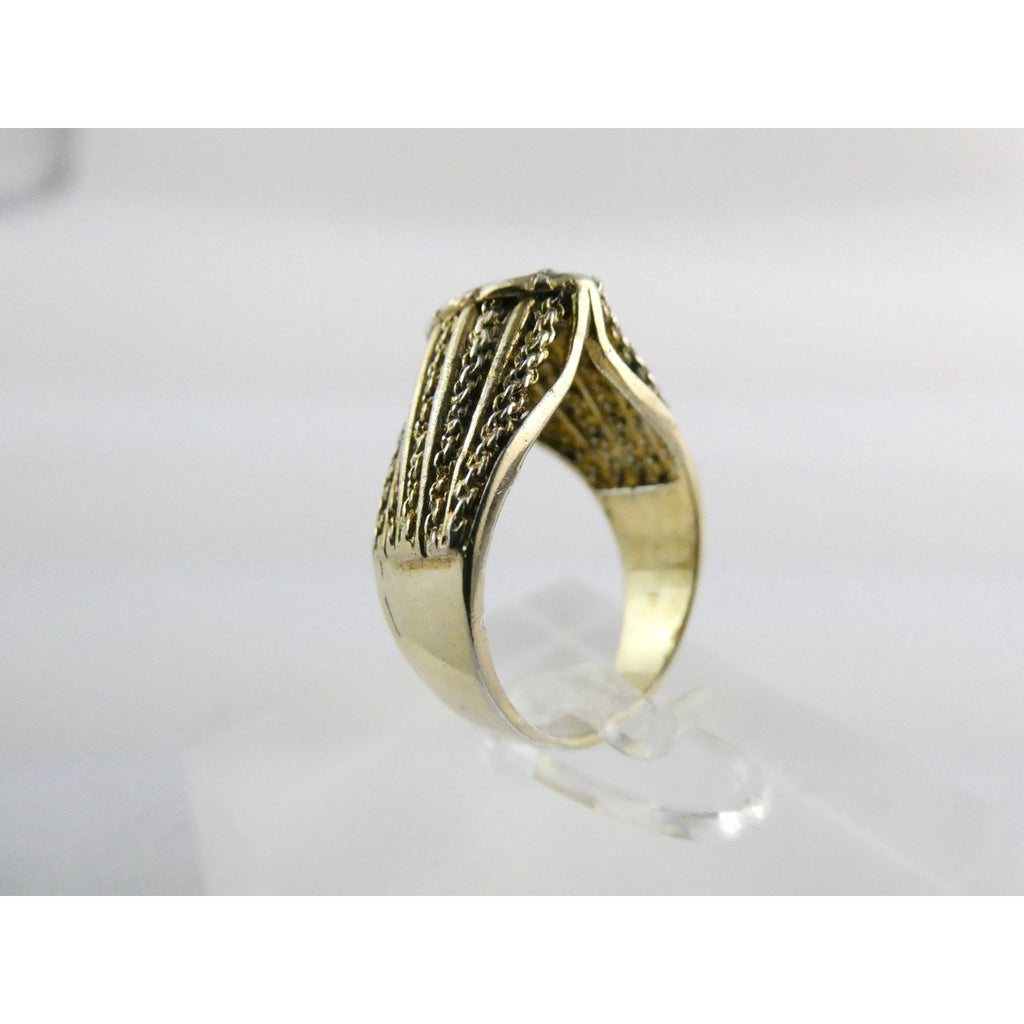 Gilt Sterling Silver Lab Created Diamond Chain Design Front Ring Size 6.25 5.5g