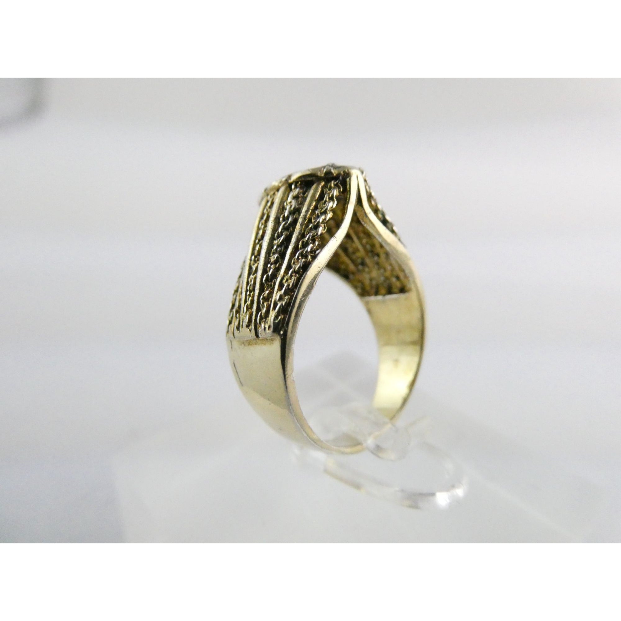Gilt Sterling Silver Lab Created Diamond Chain Design Front Ring Size 6.25 5.5g