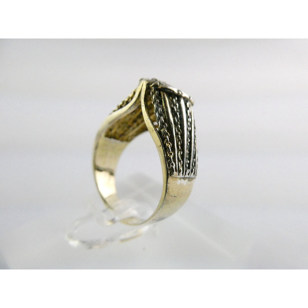 Gilt Sterling Silver Lab Created Diamond Chain Design Front Ring Size 6.25 5.5g