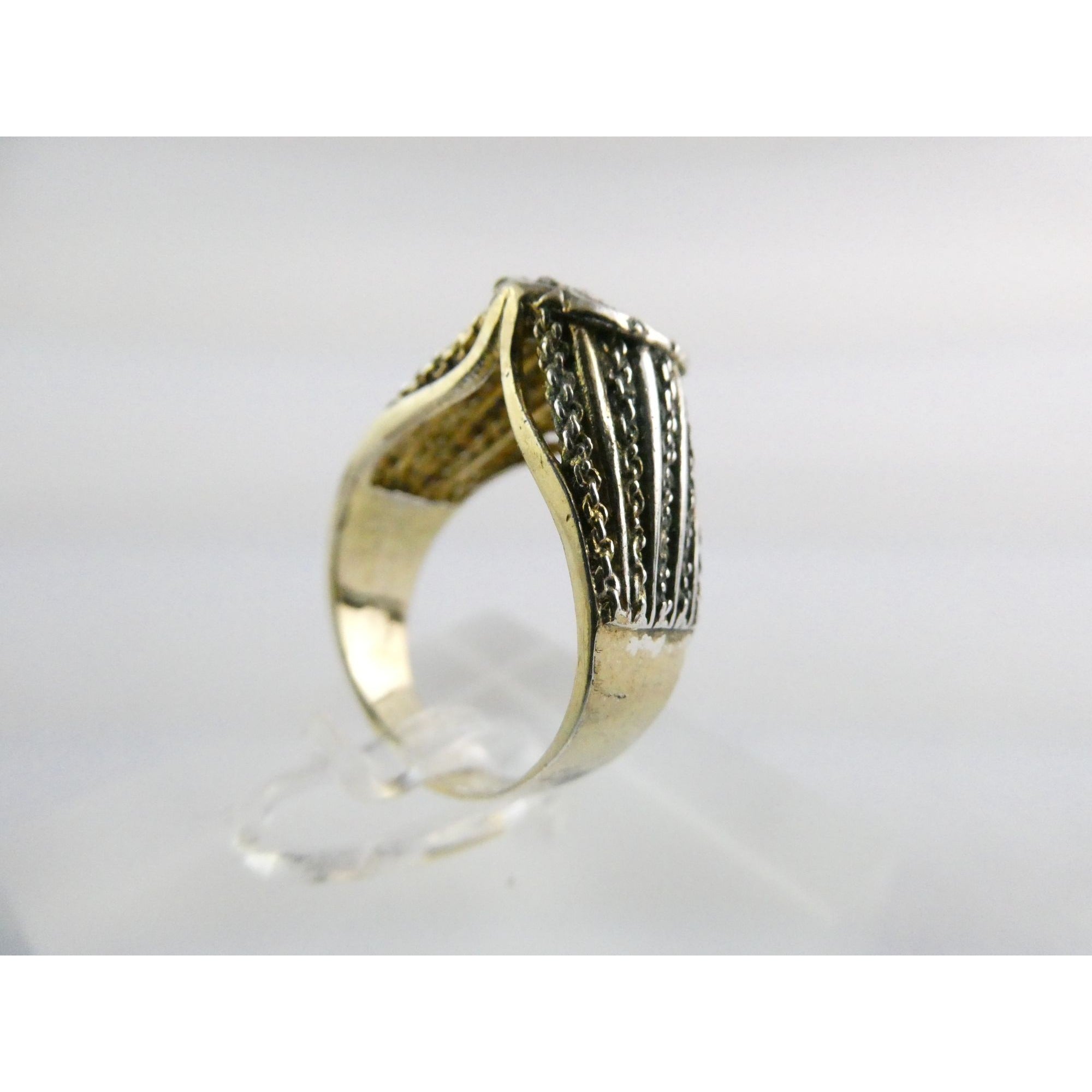 Gilt Sterling Silver Lab Created Diamond Chain Design Front Ring Size 6.25 5.5g