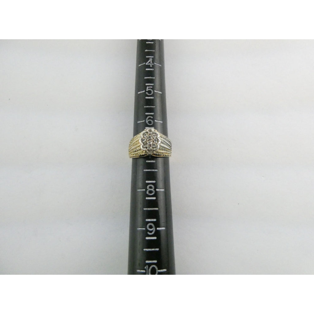 Gilt Sterling Silver Lab Created Diamond Chain Design Front Ring Size 6.25 5.5g