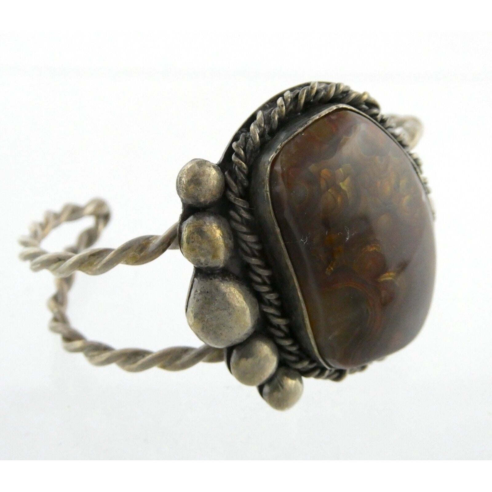 Southwestern Sterling Silver Fire Agate Cuff Bracelet Signed Nick 6 Inches 39.7g