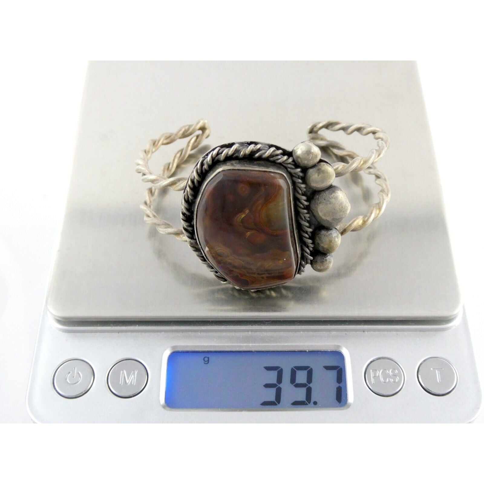 Southwestern Sterling Silver Fire Agate Cuff Bracelet Signed Nick 6 Inches 39.7g