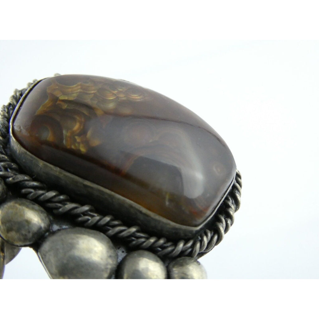Southwestern Sterling Silver Fire Agate Cuff Bracelet Signed Nick 6 Inches 39.7g