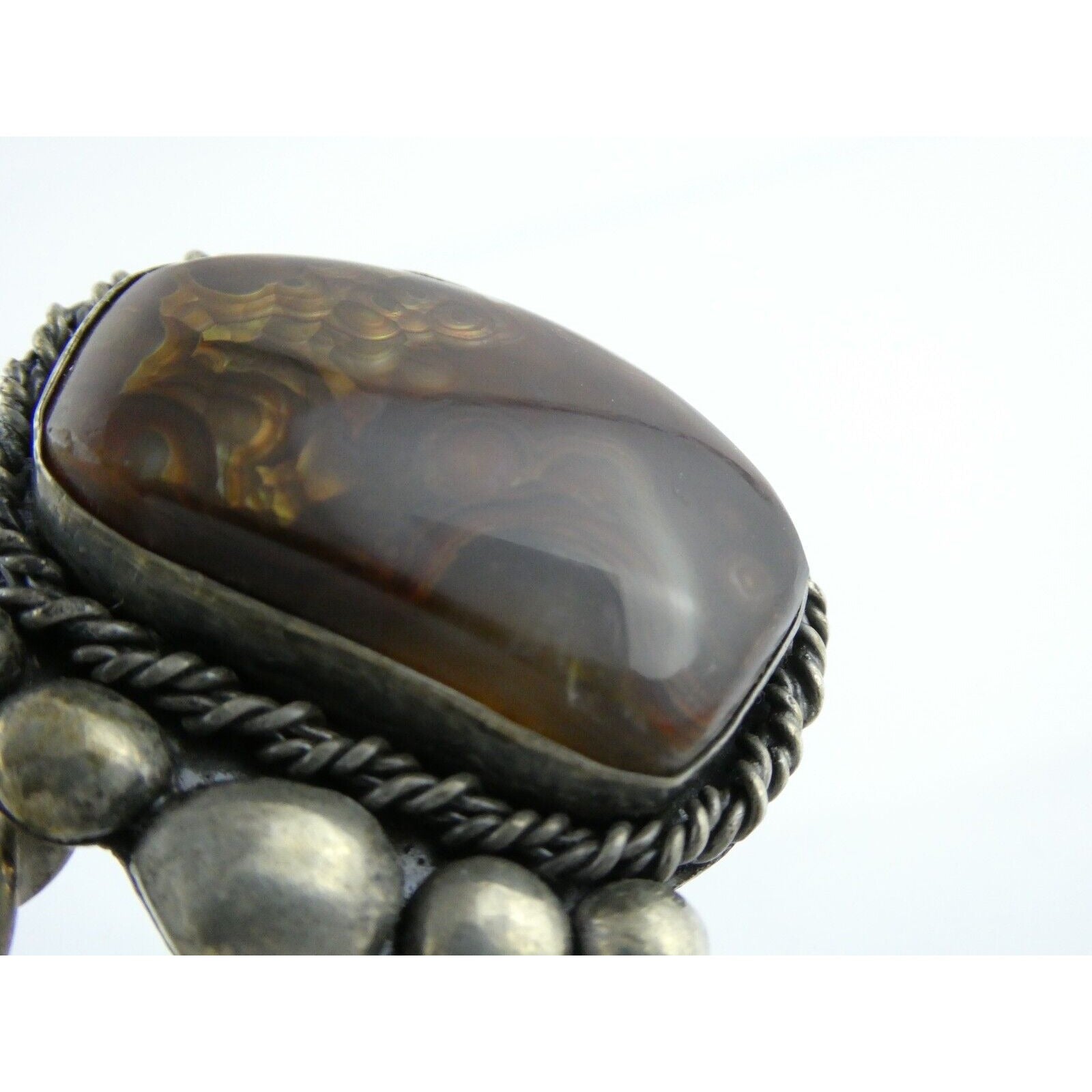 Southwestern Sterling Silver Fire Agate Cuff Bracelet Signed Nick 6 Inches 39.7g