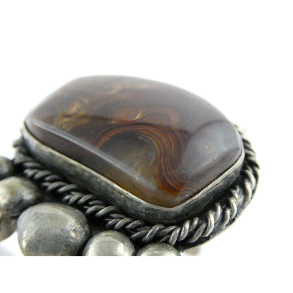 Southwestern Sterling Silver Fire Agate Cuff Bracelet Signed Nick 6 Inches 39.7g