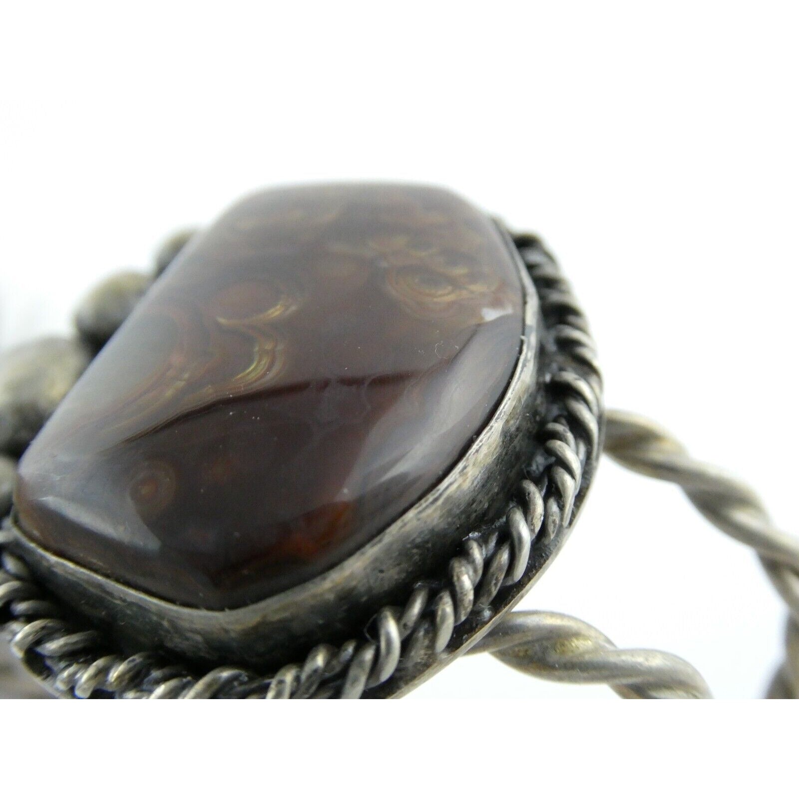 Southwestern Sterling Silver Fire Agate Cuff Bracelet Signed Nick 6 Inches 39.7g