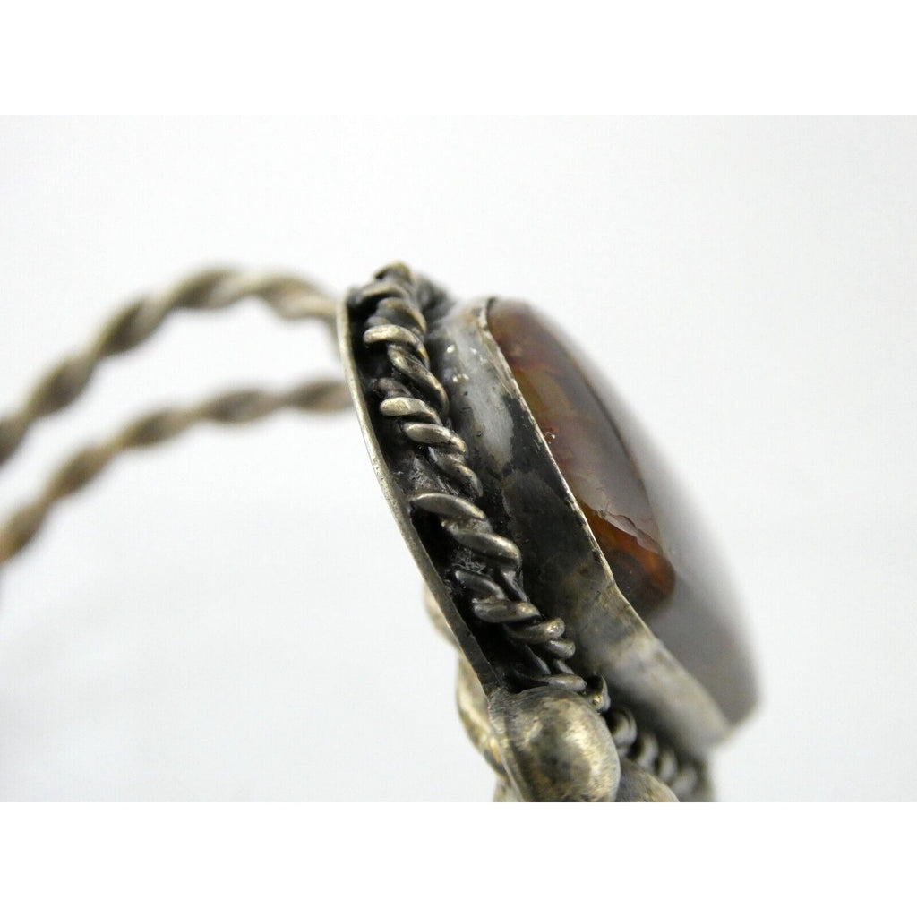 Southwestern Sterling Silver Fire Agate Cuff Bracelet Signed Nick 6 Inches 39.7g