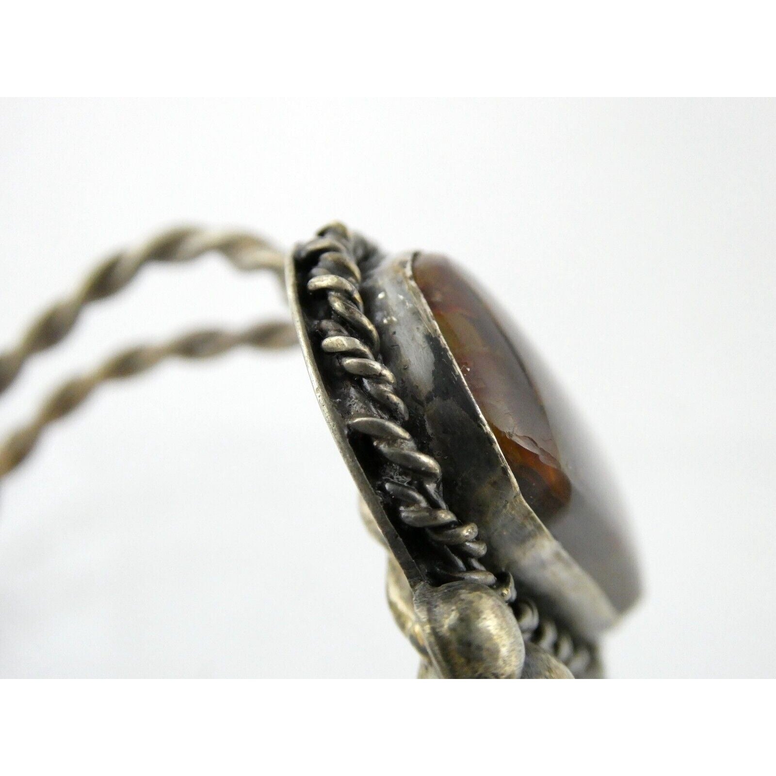 Southwestern Sterling Silver Fire Agate Cuff Bracelet Signed Nick 6 Inches 39.7g