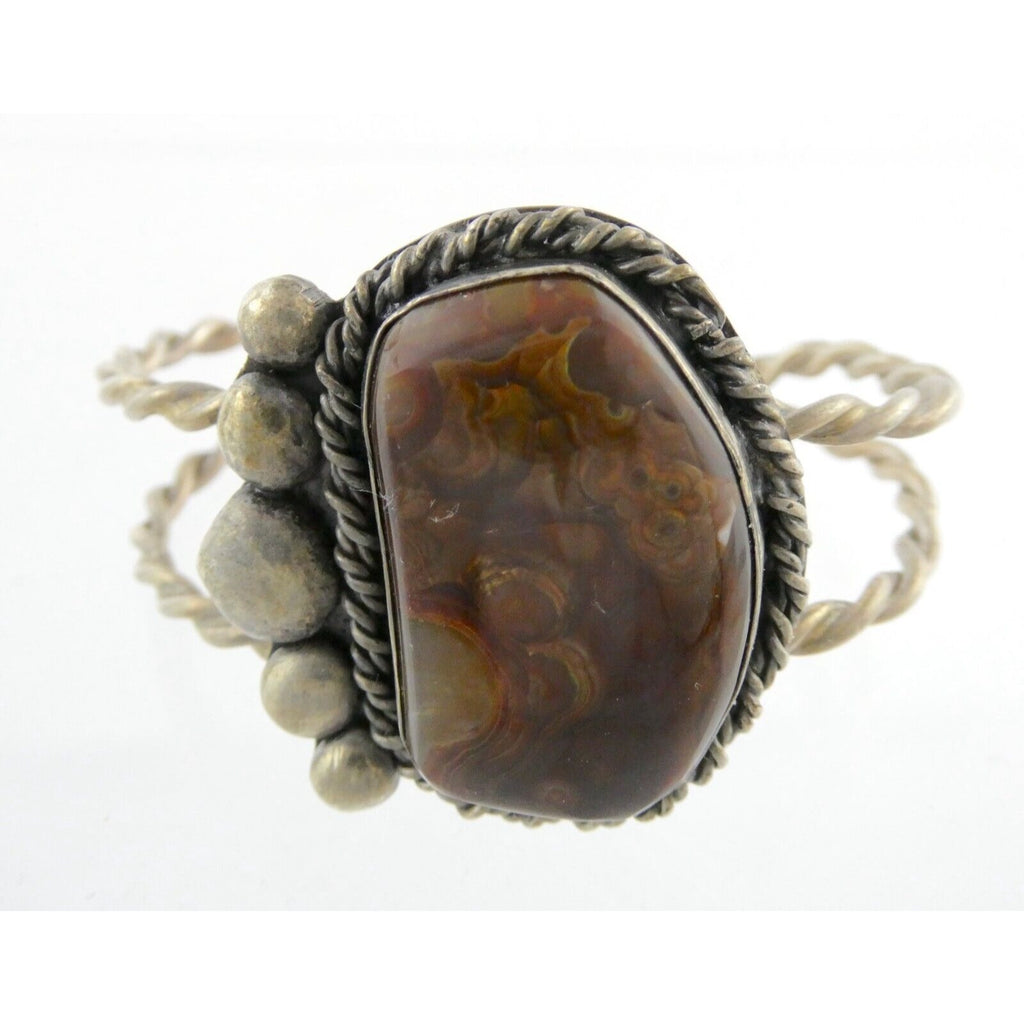 Southwestern Sterling Silver Fire Agate Cuff Bracelet Signed Nick 6 Inches 39.7g