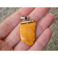 Vintage Sterling Silver Freeform Butterscotch Egg Yolk Amber Pendant 6.7g 2 Inch