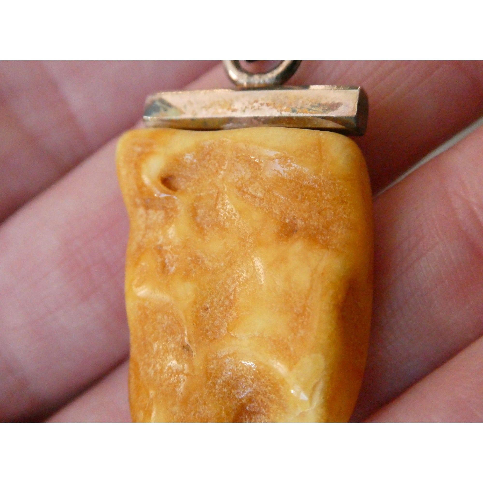 Vintage Sterling Silver Freeform Butterscotch Egg Yolk Amber Pendant 6.7g 2 Inch
