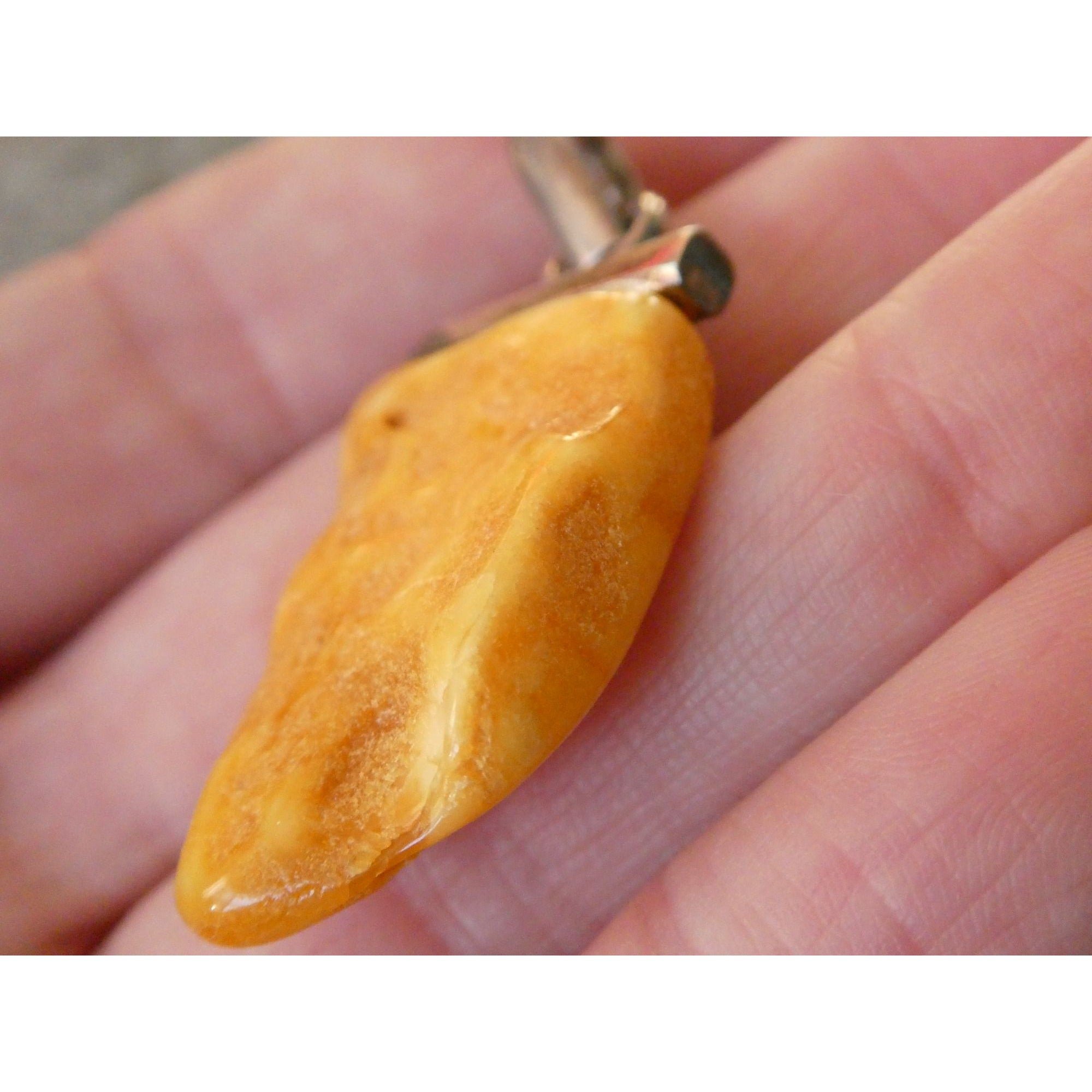 Vintage Sterling Silver Freeform Butterscotch Egg Yolk Amber Pendant 6.7g 2 Inch