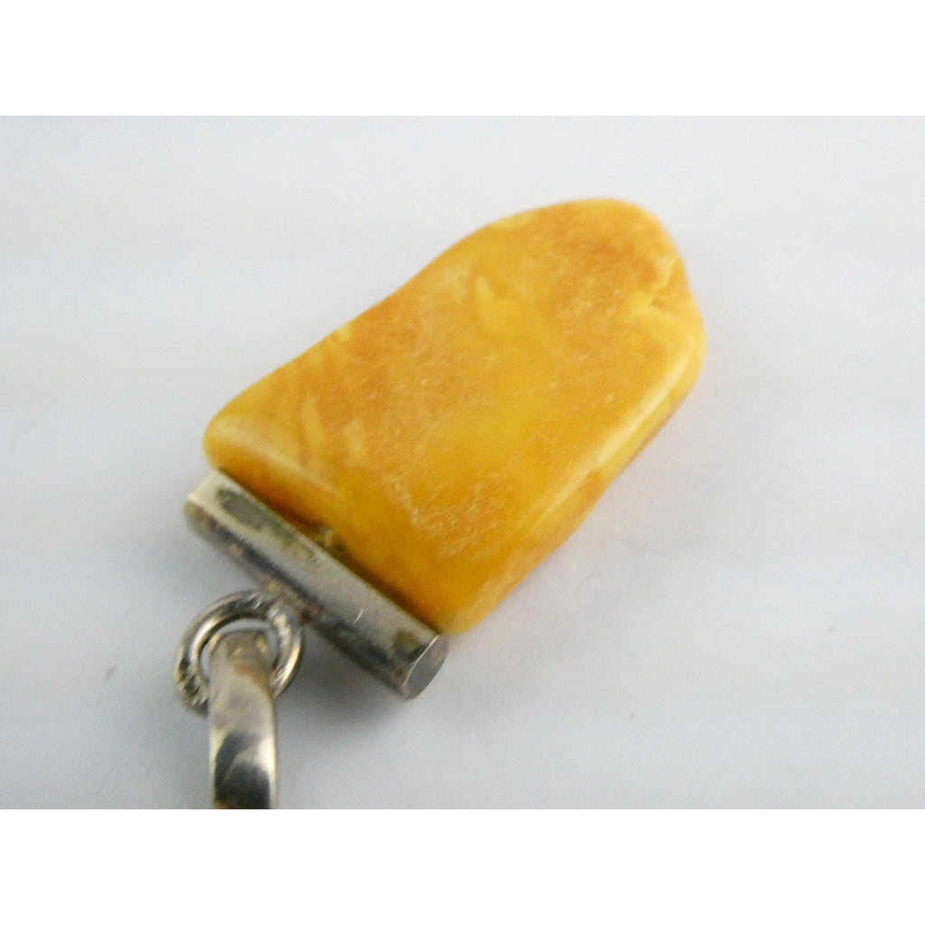 Vintage Sterling Silver Freeform Butterscotch Egg Yolk Amber Pendant 6.7g 2 Inch