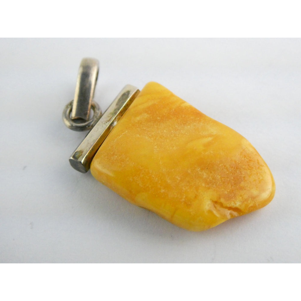 Vintage Sterling Silver Freeform Butterscotch Egg Yolk Amber Pendant 6.7g 2 Inch
