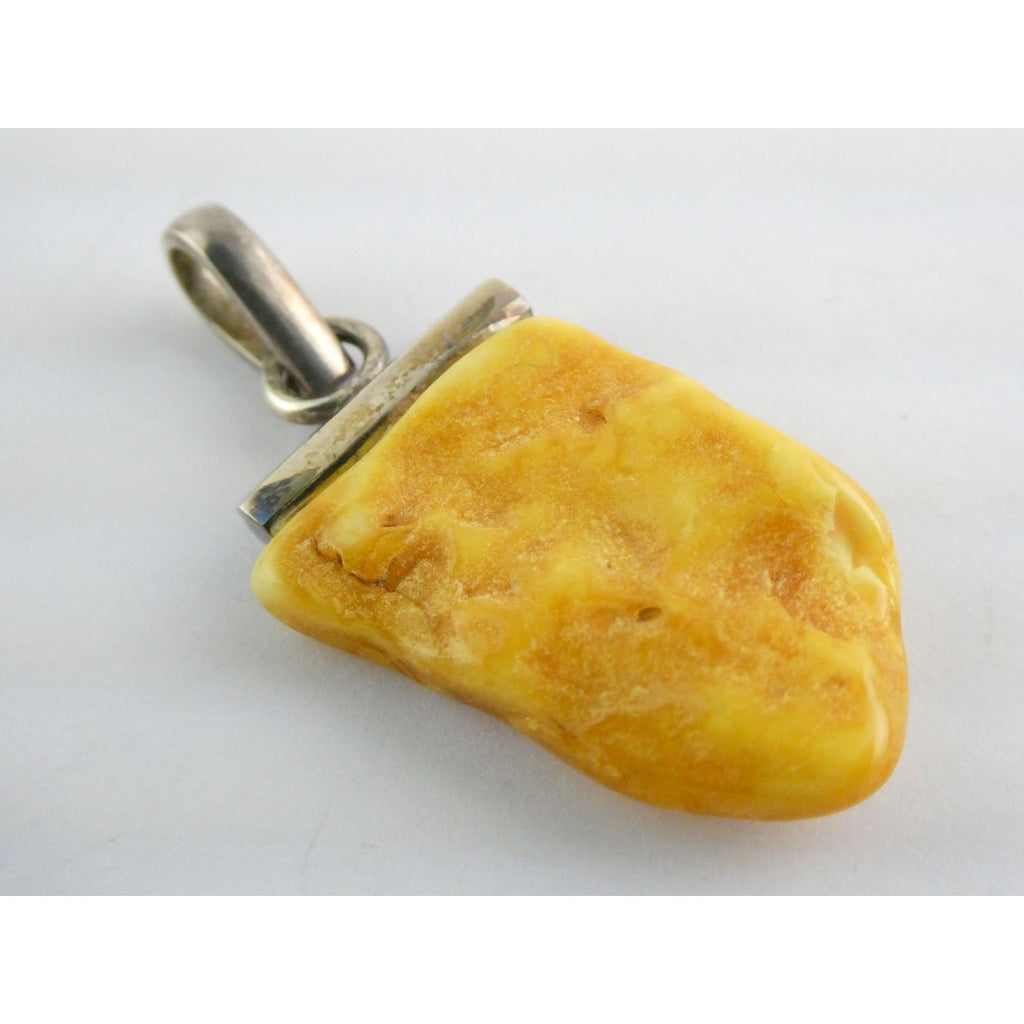 Vintage Sterling Silver Freeform Butterscotch Egg Yolk Amber Pendant 6.7g 2 Inch