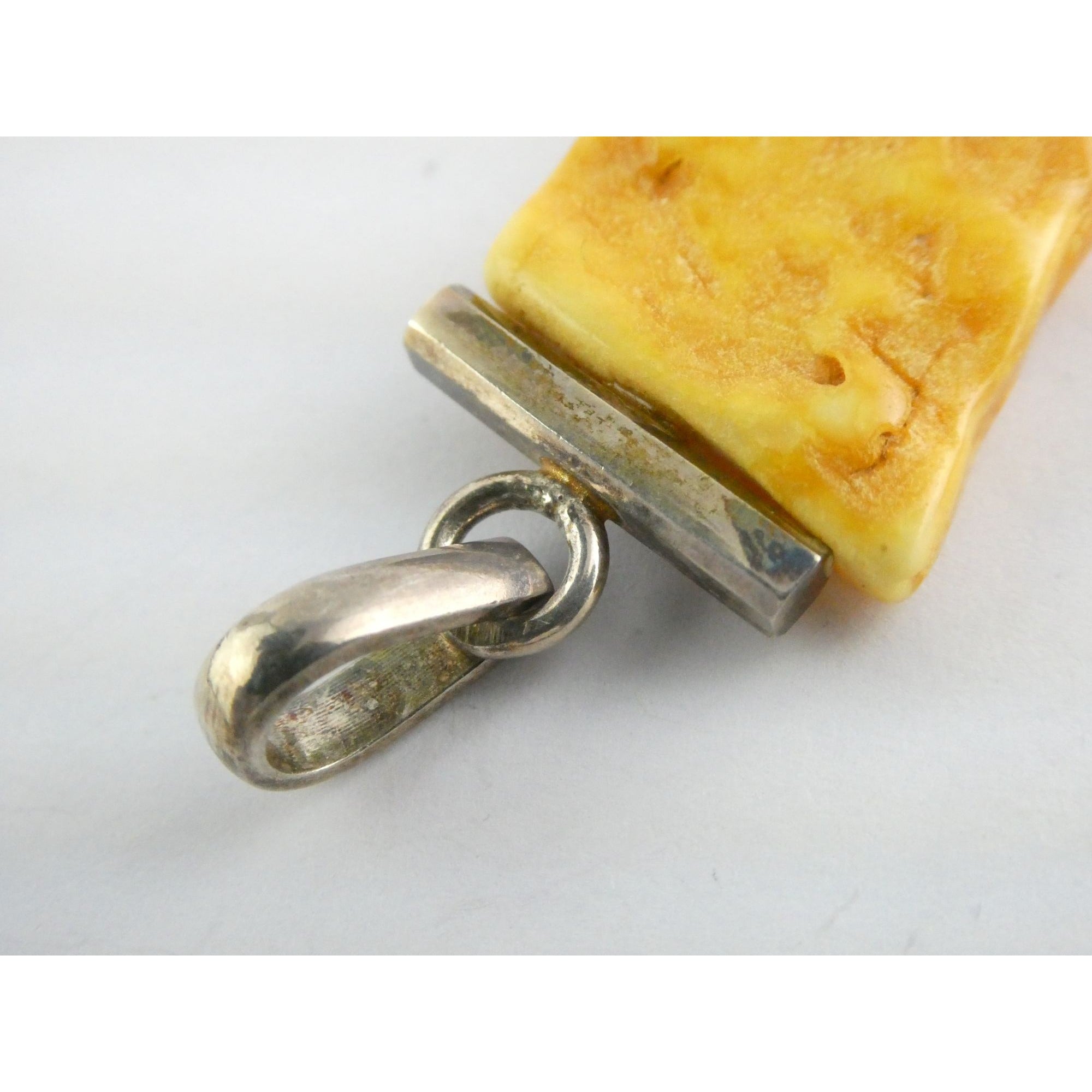Vintage Sterling Silver Freeform Butterscotch Egg Yolk Amber Pendant 6.7g 2 Inch