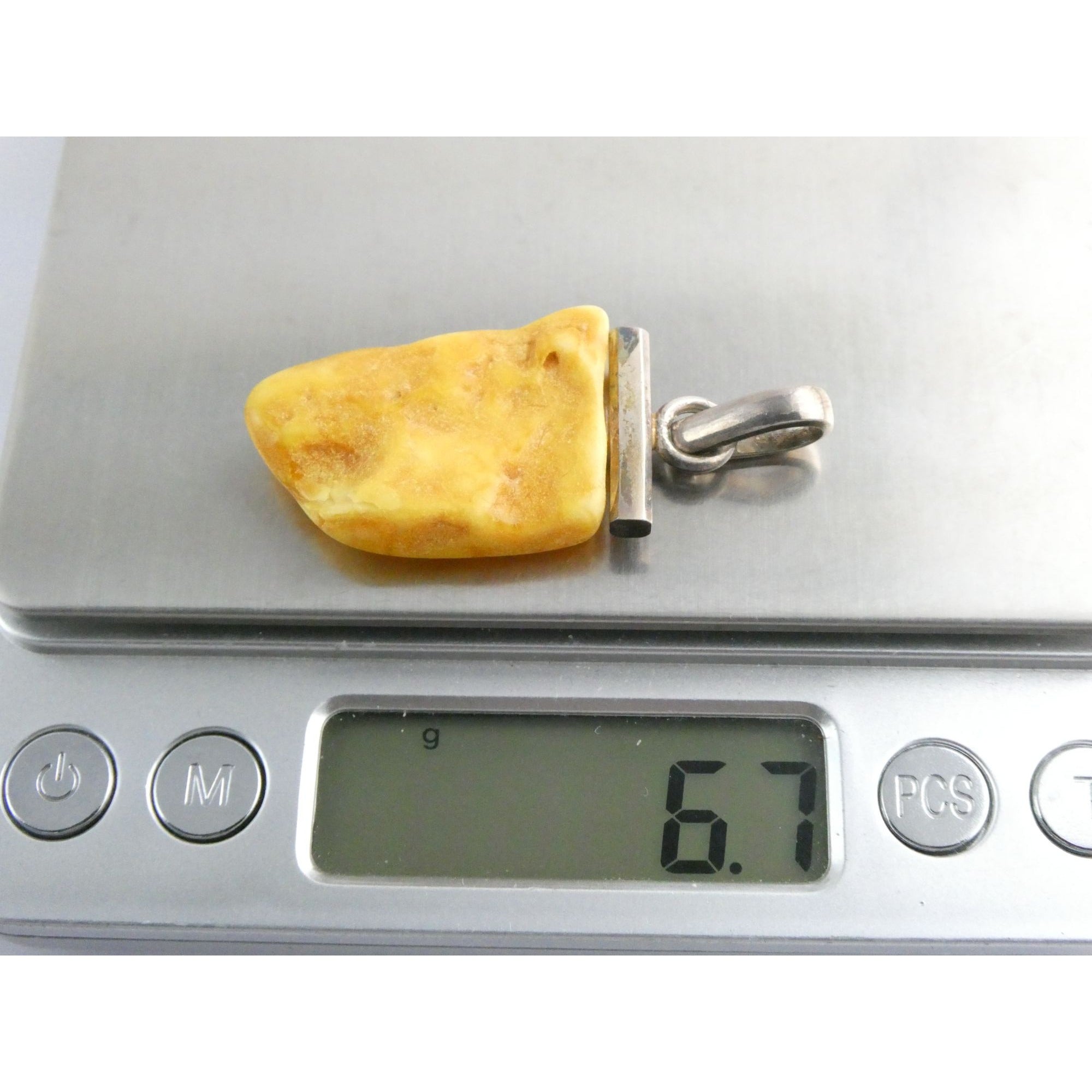 Vintage Sterling Silver Freeform Butterscotch Egg Yolk Amber Pendant 6.7g 2 Inch