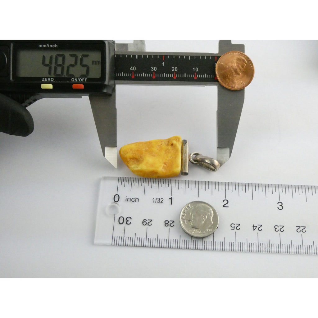 Vintage Sterling Silver Freeform Butterscotch Egg Yolk Amber Pendant 6.7g 2 Inch