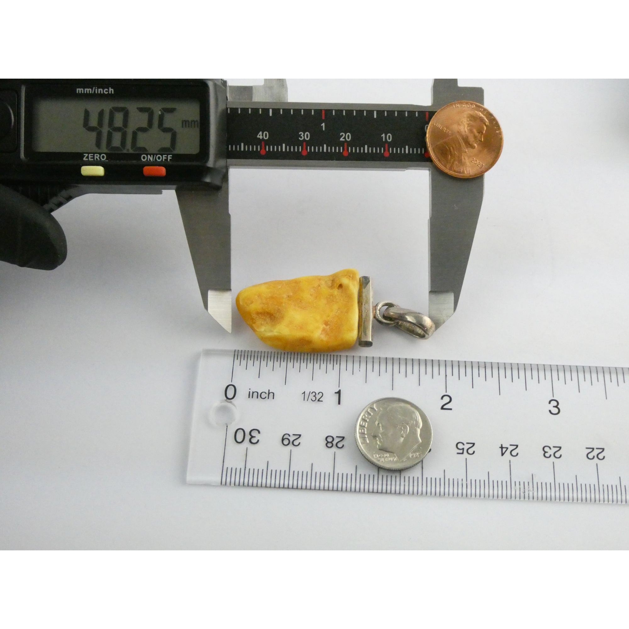 Vintage Sterling Silver Freeform Butterscotch Egg Yolk Amber Pendant 6.7g 2 Inch