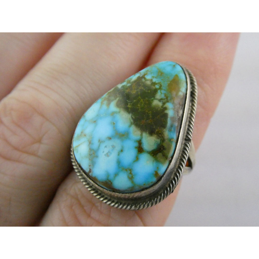 Southwestern Sterling Silver Sonoran Gold Turquoise Ring Size 6.25 Weighs 8.9g