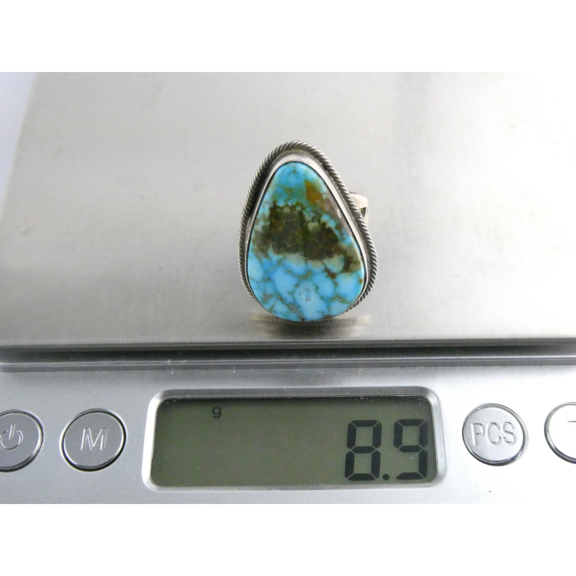 Southwestern Sterling Silver Sonoran Gold Turquoise Ring Size 6.25 Weighs 8.9g