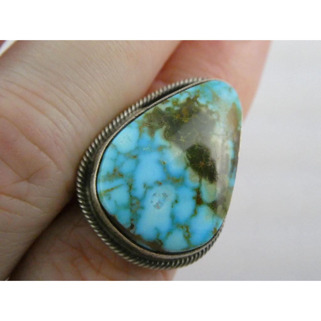 Southwestern Sterling Silver Sonoran Gold Turquoise Ring Size 6.25 Weighs 8.9g