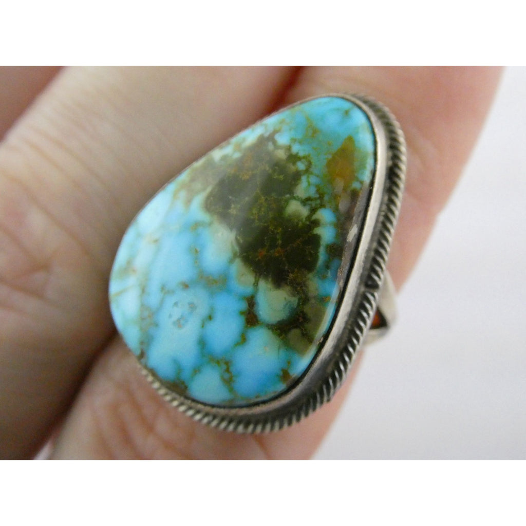 Southwestern Sterling Silver Sonoran Gold Turquoise Ring Size 6.25 Weighs 8.9g