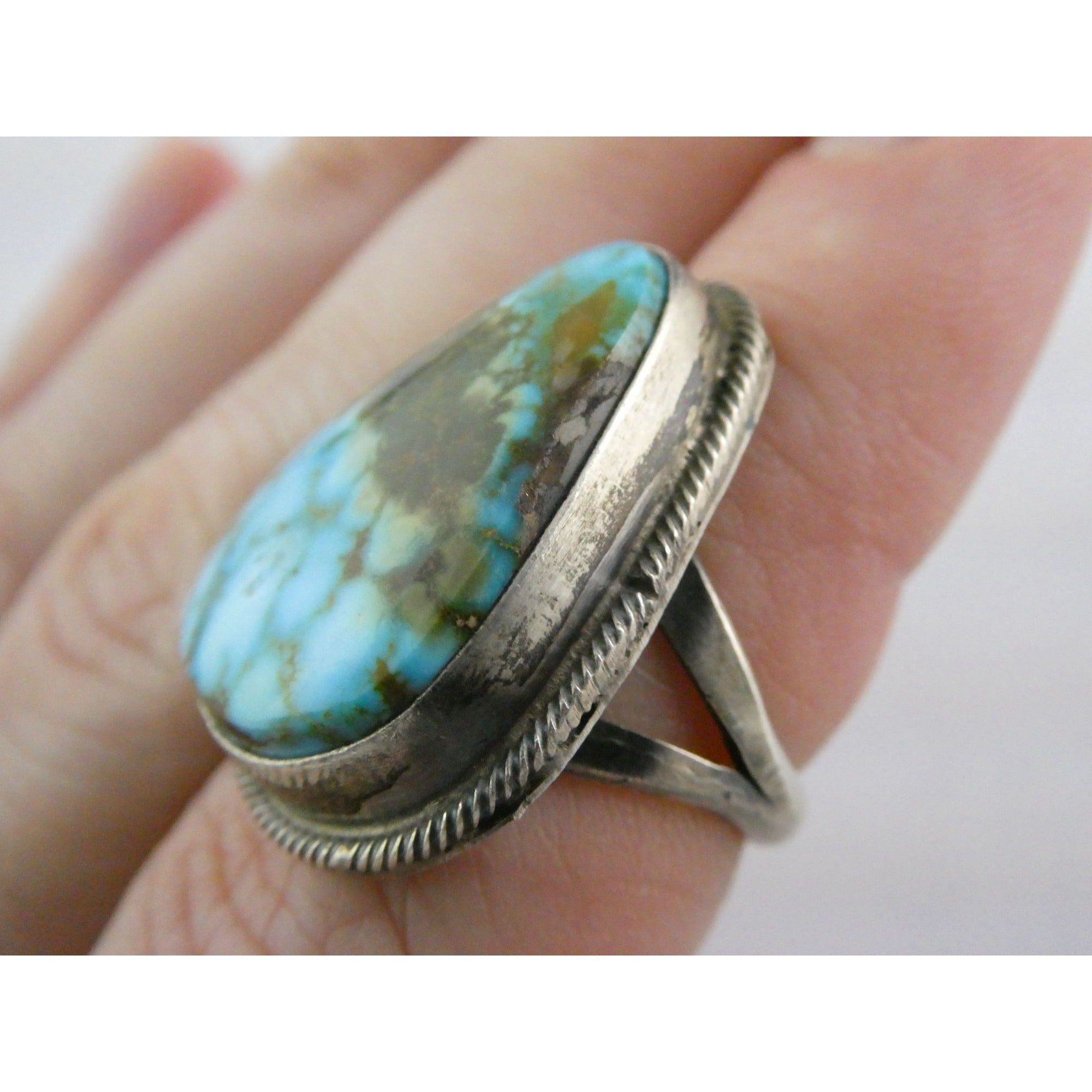 Southwestern Sterling Silver Sonoran Gold Turquoise Ring Size 6.25 Weighs 8.9g