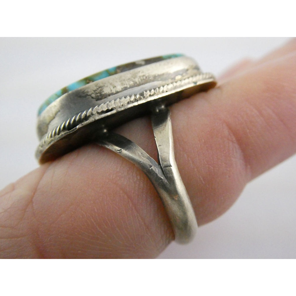Southwestern Sterling Silver Sonoran Gold Turquoise Ring Size 6.25 Weighs 8.9g
