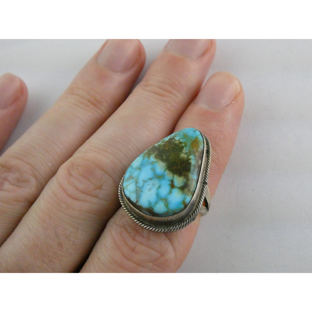 Southwestern Sterling Silver Sonoran Gold Turquoise Ring Size 6.25 Weighs 8.9g