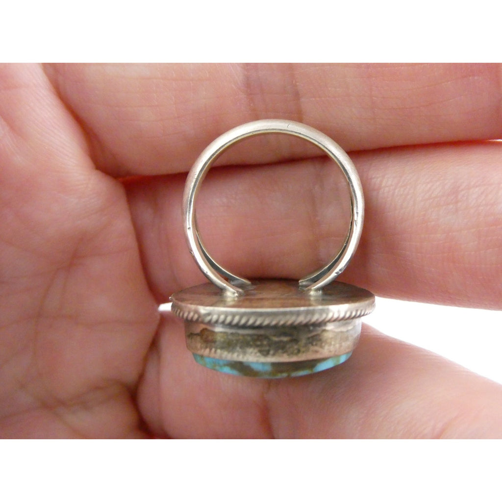 Southwestern Sterling Silver Sonoran Gold Turquoise Ring Size 6.25 Weighs 8.9g
