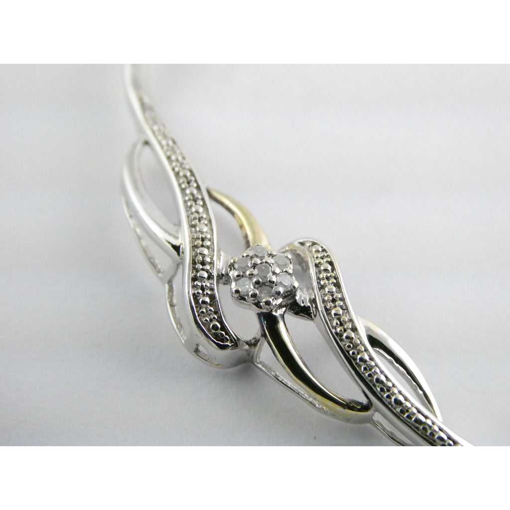 Italian Sterling Silver and Gilt Accent Natural Diamond Necklace 17.5 Inches 6g