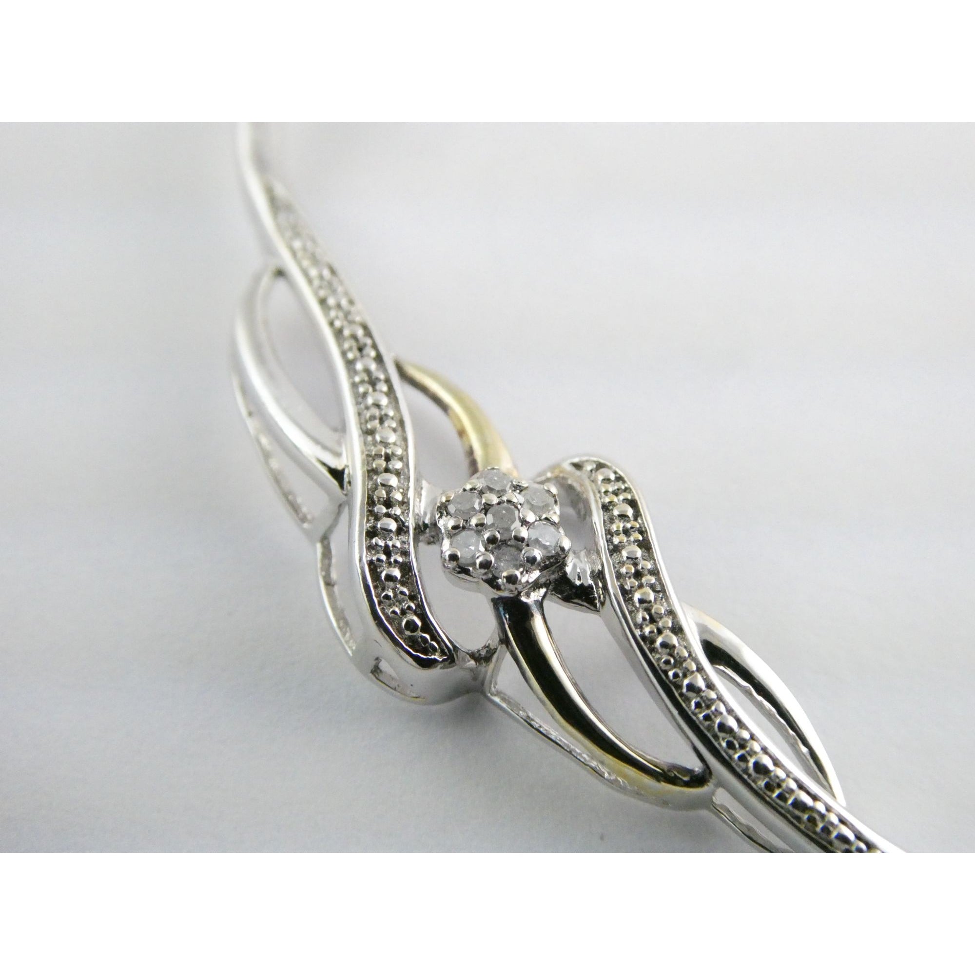 Italian Sterling Silver and Gilt Accent Natural Diamond Necklace 17.5 Inches 6g