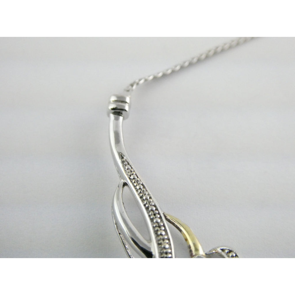 Italian Sterling Silver and Gilt Accent Natural Diamond Necklace 17.5 Inches 6g