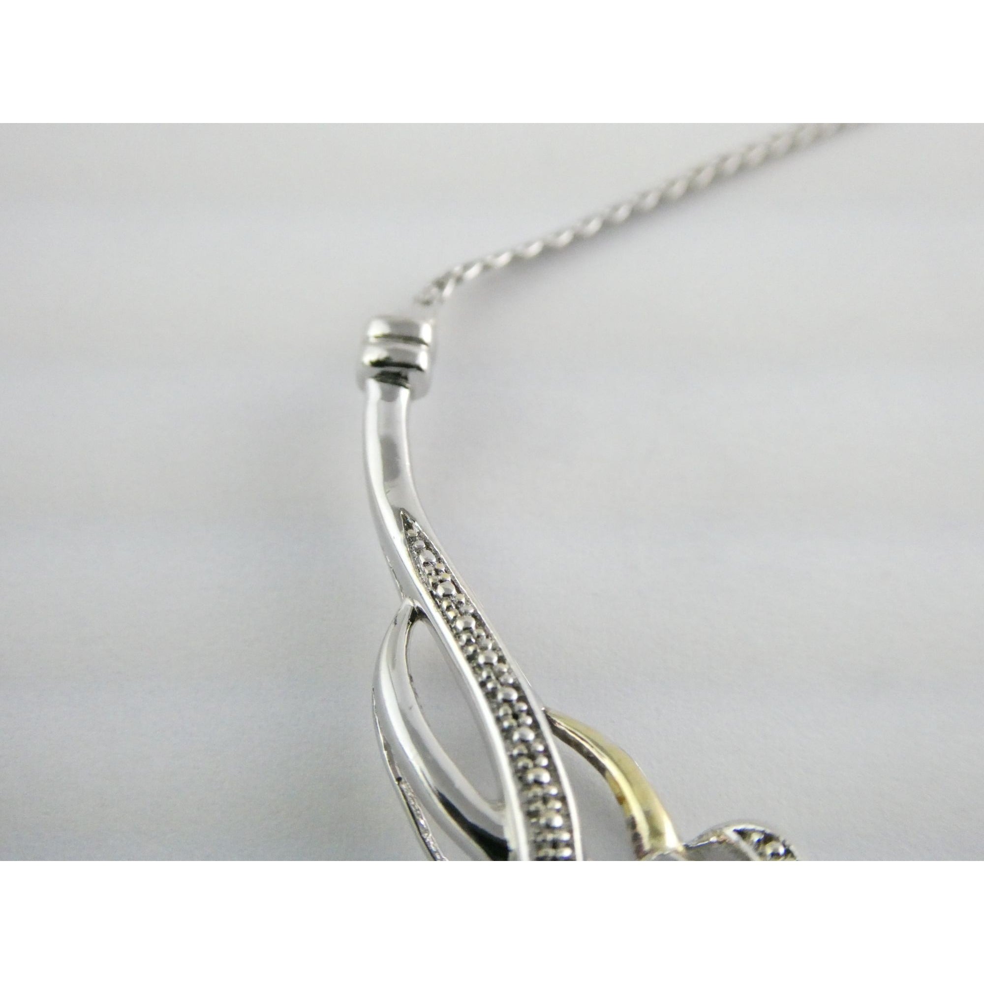 Italian Sterling Silver and Gilt Accent Natural Diamond Necklace 17.5 Inches 6g
