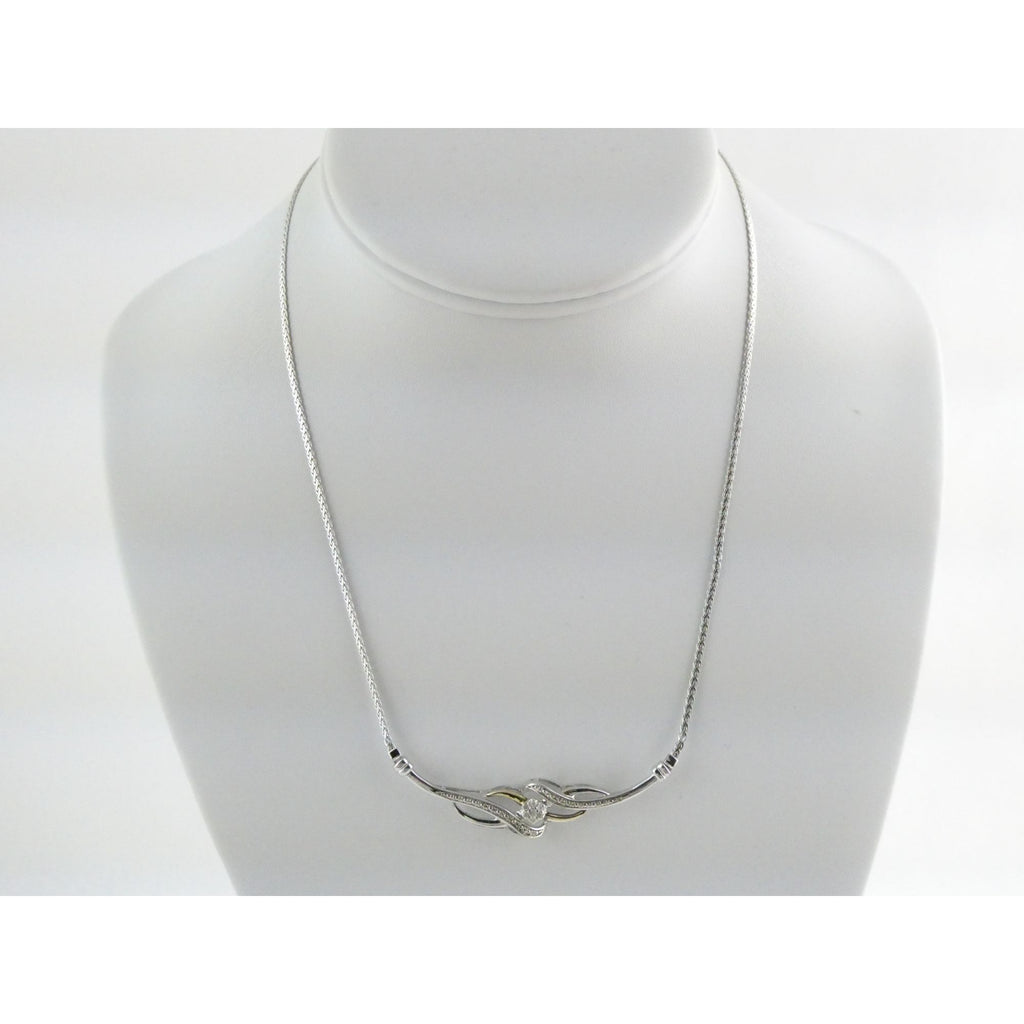 Italian Sterling Silver and Gilt Accent Natural Diamond Necklace 17.5 Inches 6g
