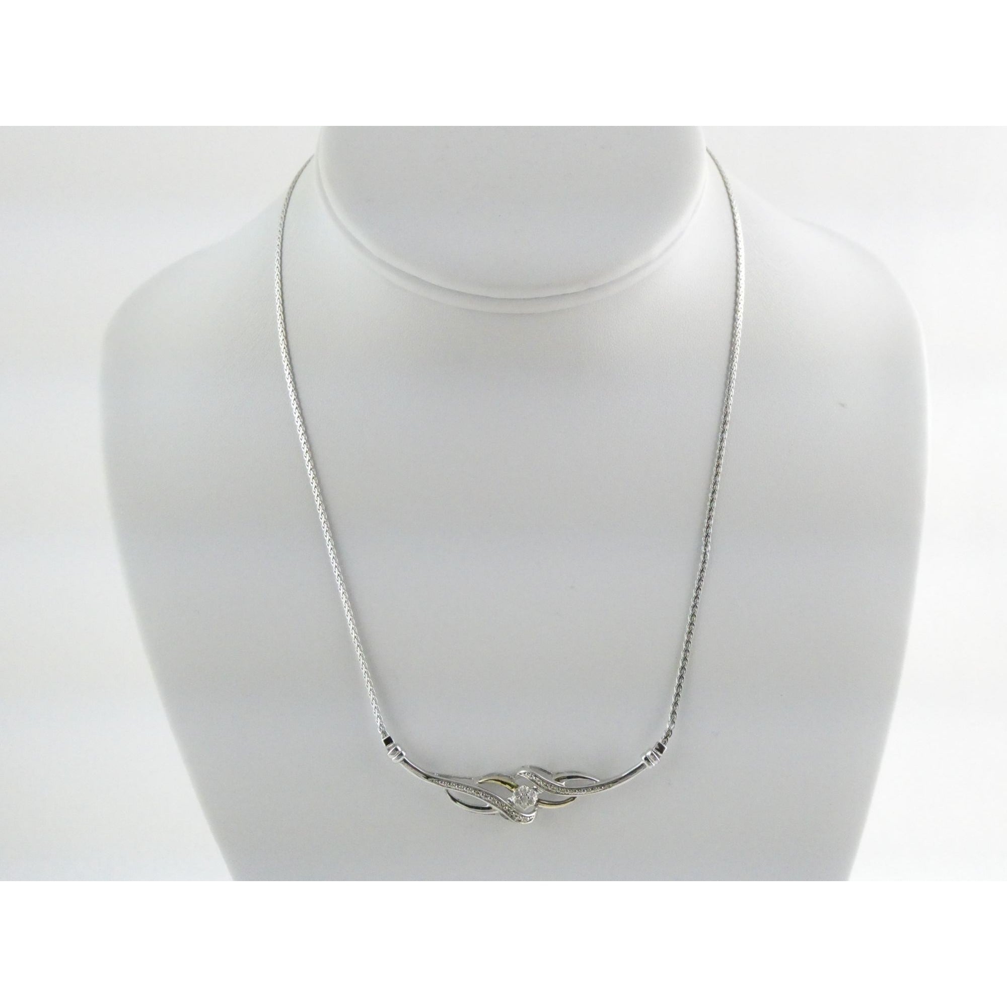 Italian Sterling Silver and Gilt Accent Natural Diamond Necklace 17.5 Inches 6g