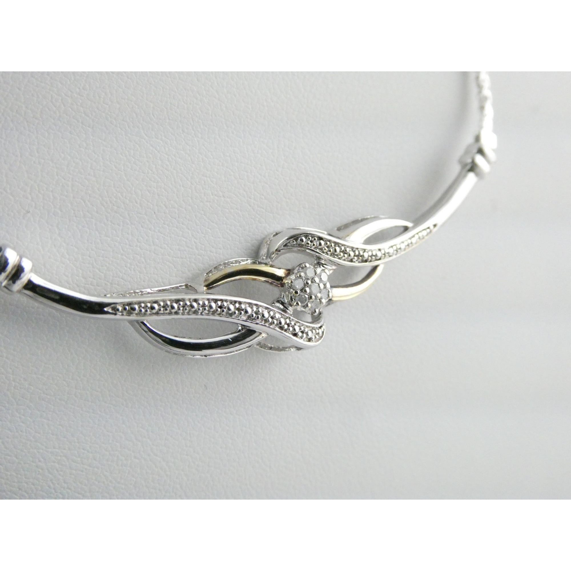 Italian Sterling Silver and Gilt Accent Natural Diamond Necklace 17.5 Inches 6g