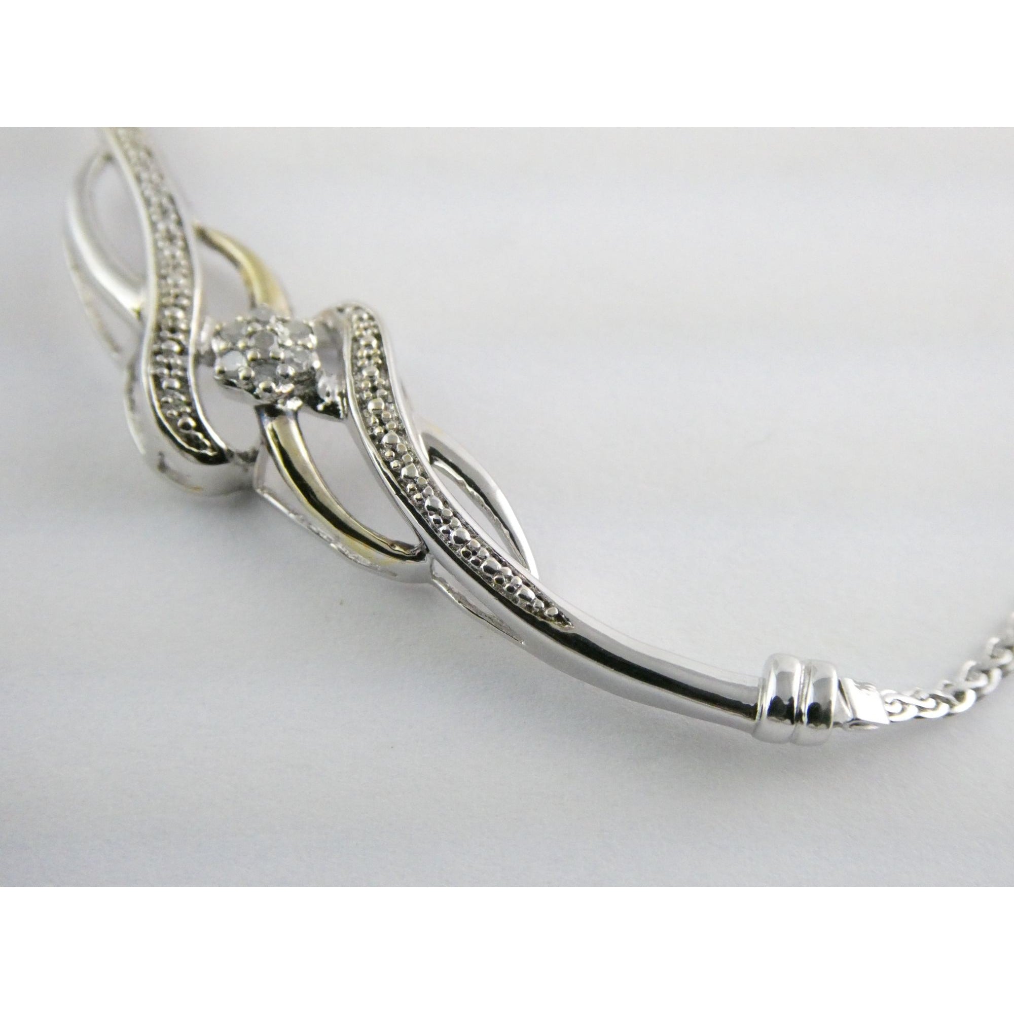 Italian Sterling Silver and Gilt Accent Natural Diamond Necklace 17.5 Inches 6g