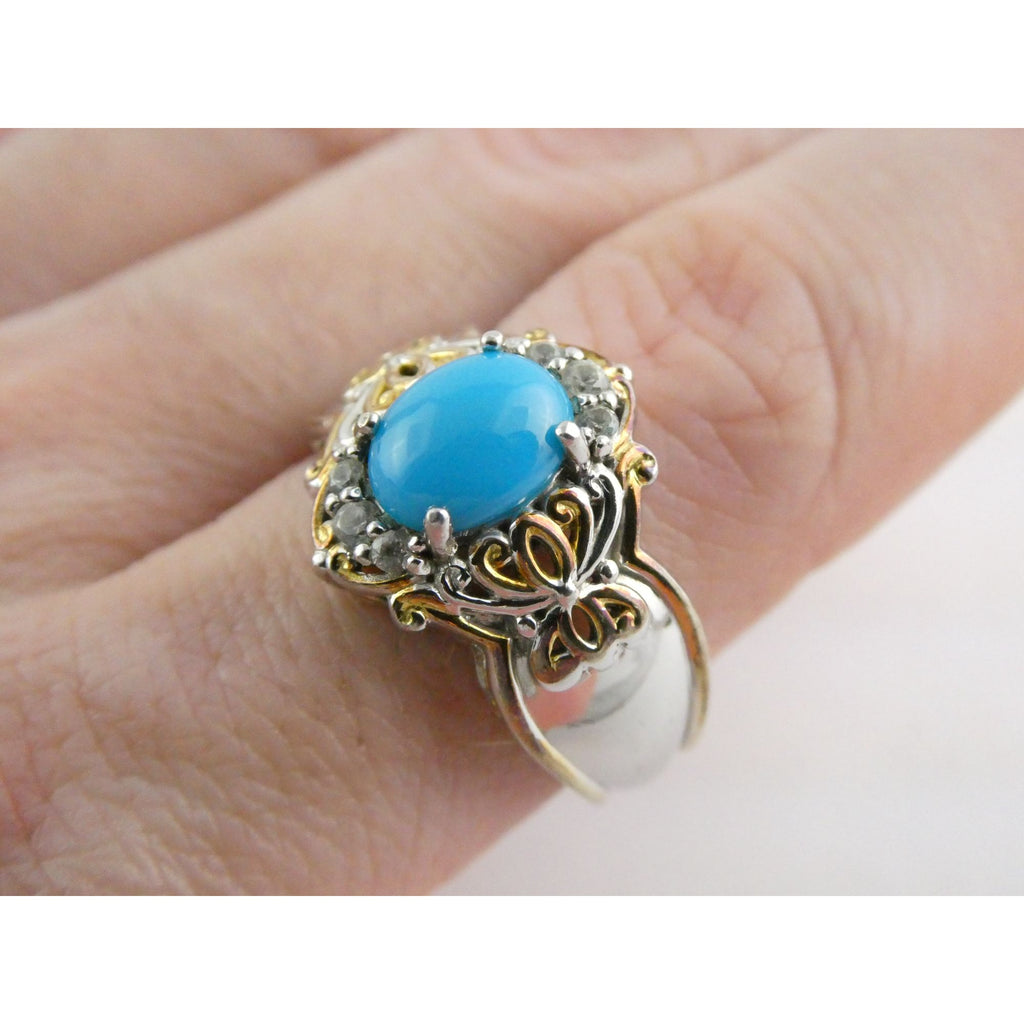 Gems en Vogue Michael Valitutti Sterling Silver Turquoise w Topaz Ring Sz 10.75