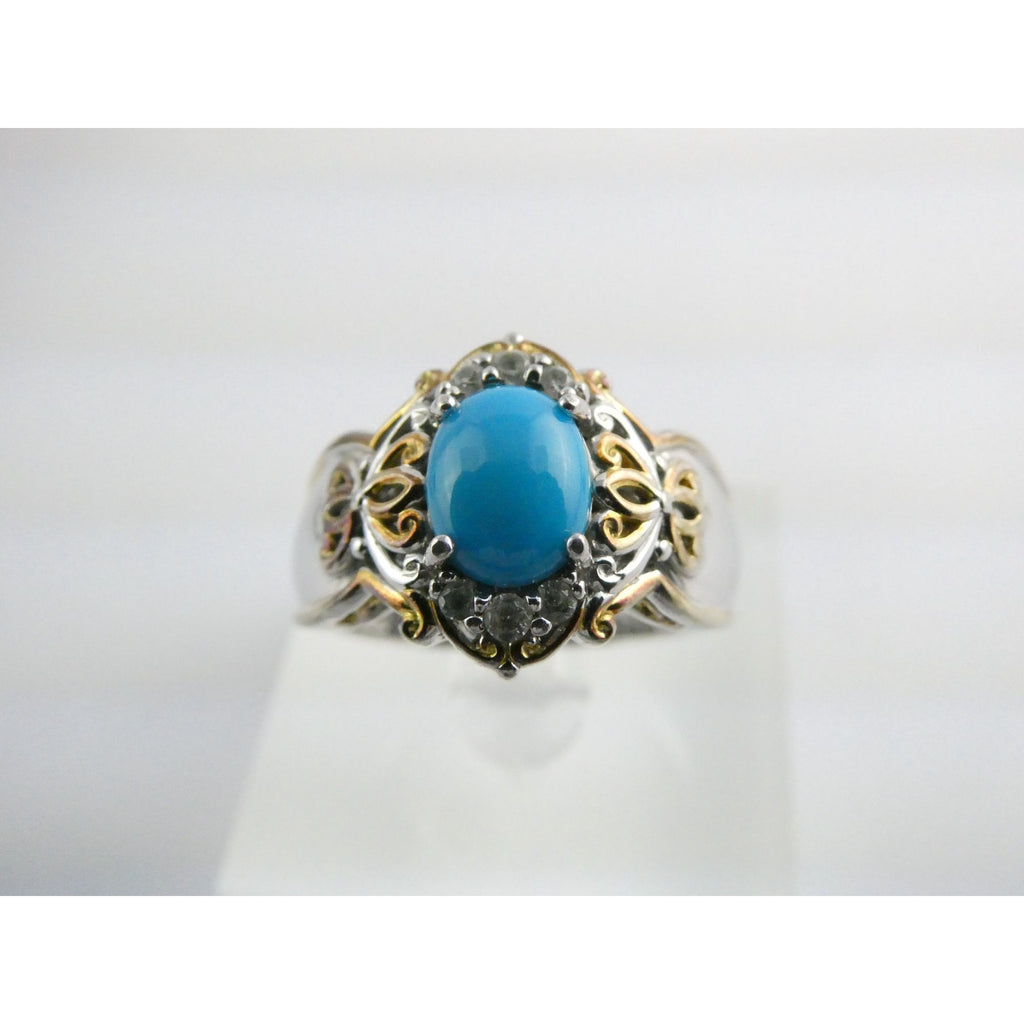 Gems en Vogue Michael Valitutti Sterling Silver Turquoise w Topaz Ring Sz 10.75