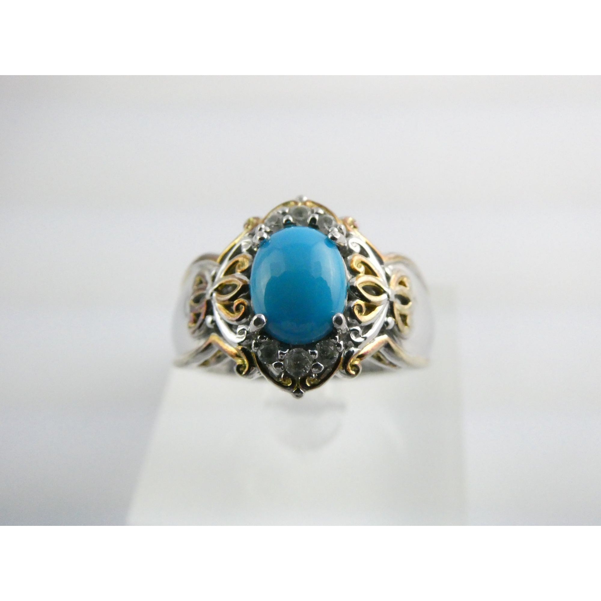 Gems en Vogue Michael Valitutti Sterling Silver Turquoise w Topaz Ring Sz 10.75