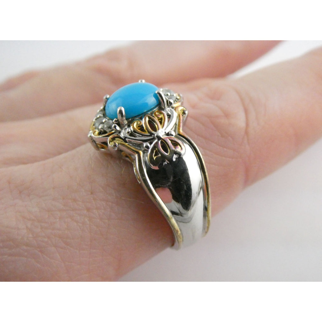 Gems en Vogue Michael Valitutti Sterling Silver Turquoise w Topaz Ring Sz 10.75