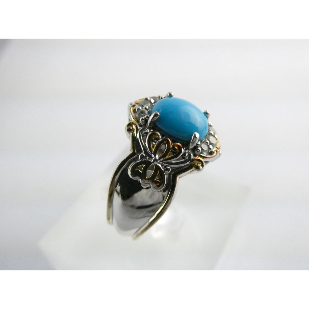 Gems en Vogue Michael Valitutti Sterling Silver Turquoise w Topaz Ring Sz 10.75